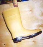 Boots after with gold paint supplied by a Roof Menders' manufacturer
