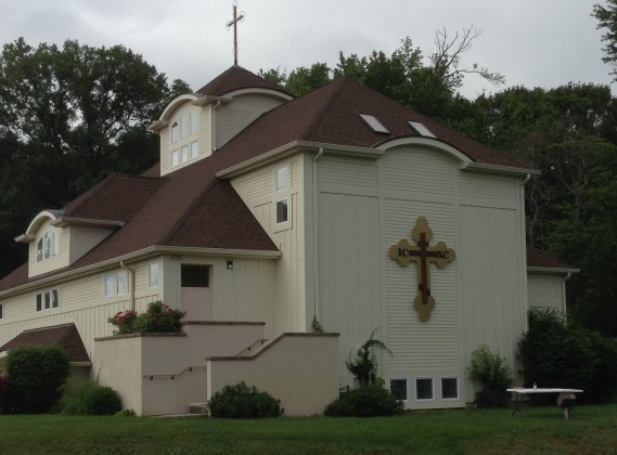 View of cross on side of church